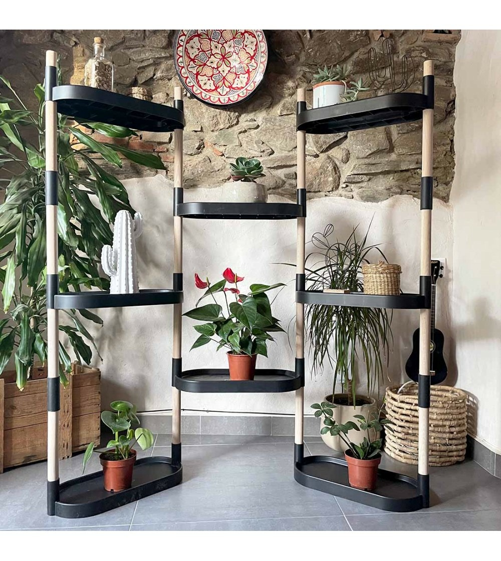 Étagère citysens pour plantes, couleur noire, avec 8 plateaux.