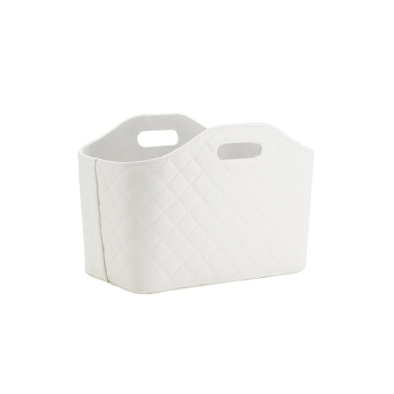 Corbeille porte-revues en simili matelassé blanc