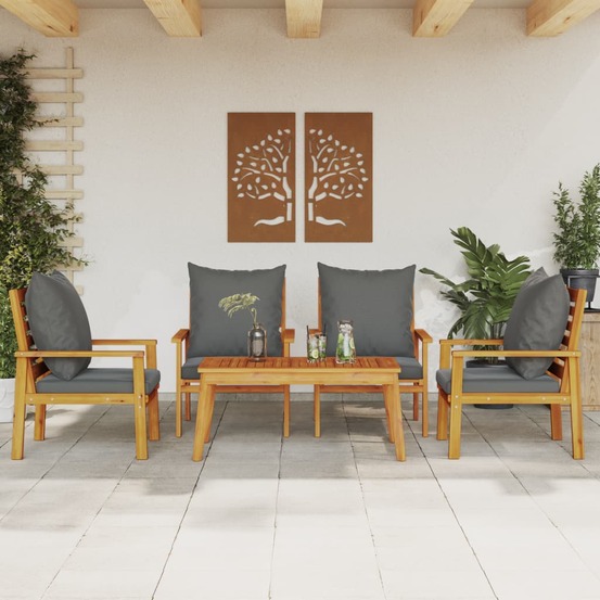 Salon de jardin avec coussins 5 pcs bois d'acacia solide
