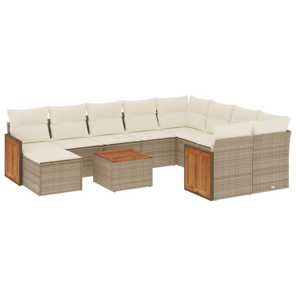 Salon de jardin 11 pcs avec coussins beige résine tressée