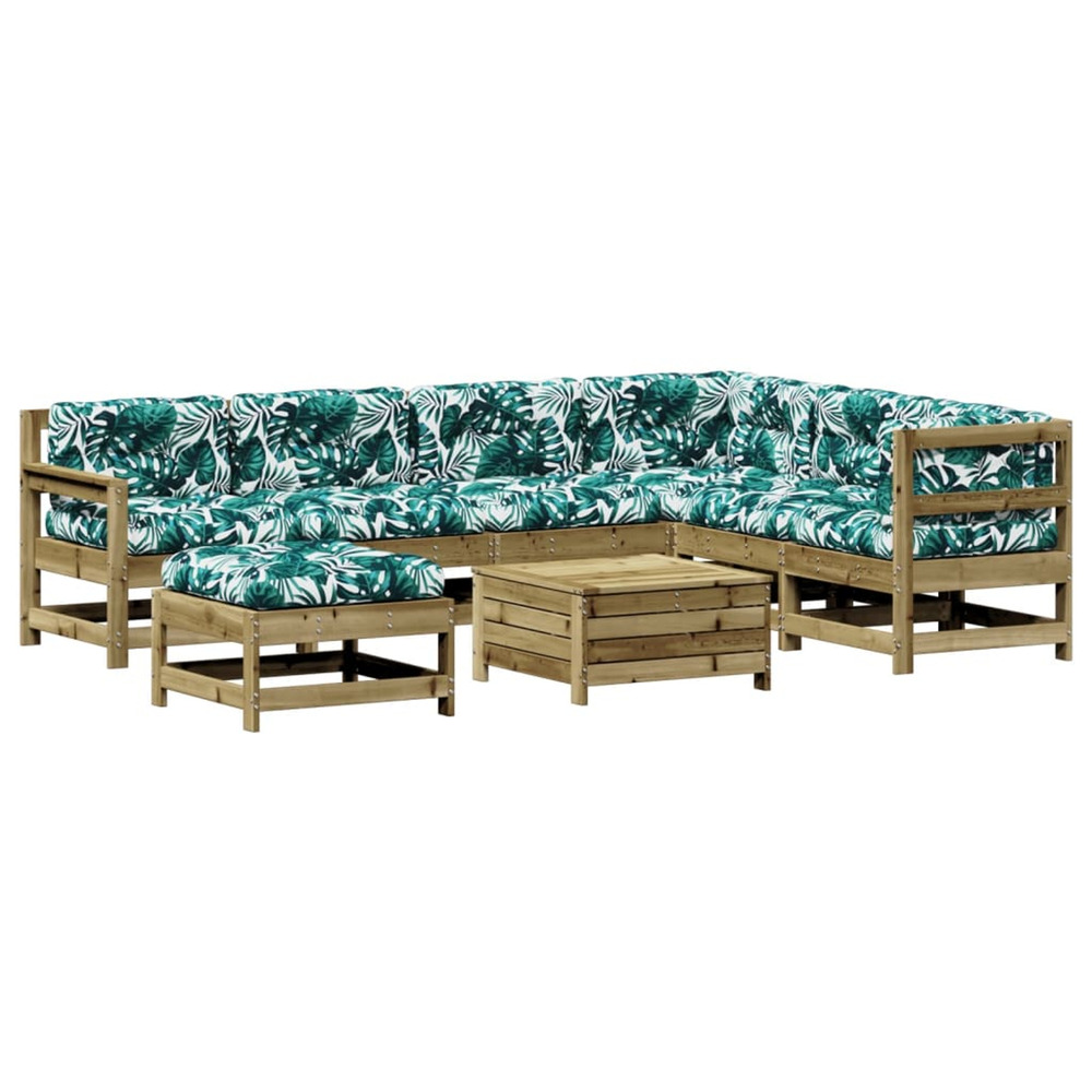 Salon de jardin 8 pcs avec coussins bois de pin imprégné