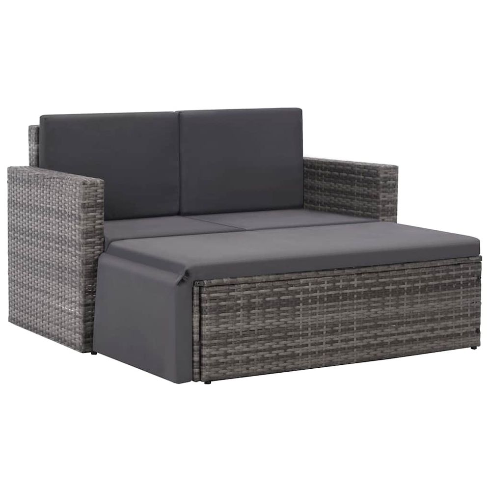 Salon de jardin 2 pcs avec coussins résine tressée gris