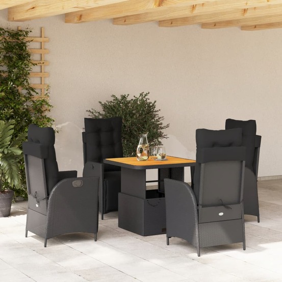 Ensemble à manger de jardin coussins 5pcs noir résine tressée
