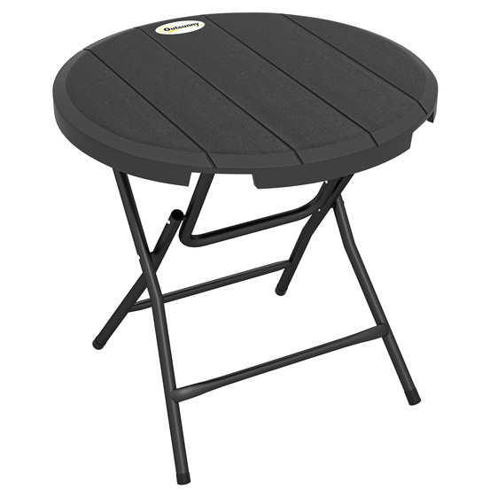 Table de jardin ronde et pliable pour 4 personnes, aspect bois, acier et plastique, gris foncé, 80 x 80 x 73 cm