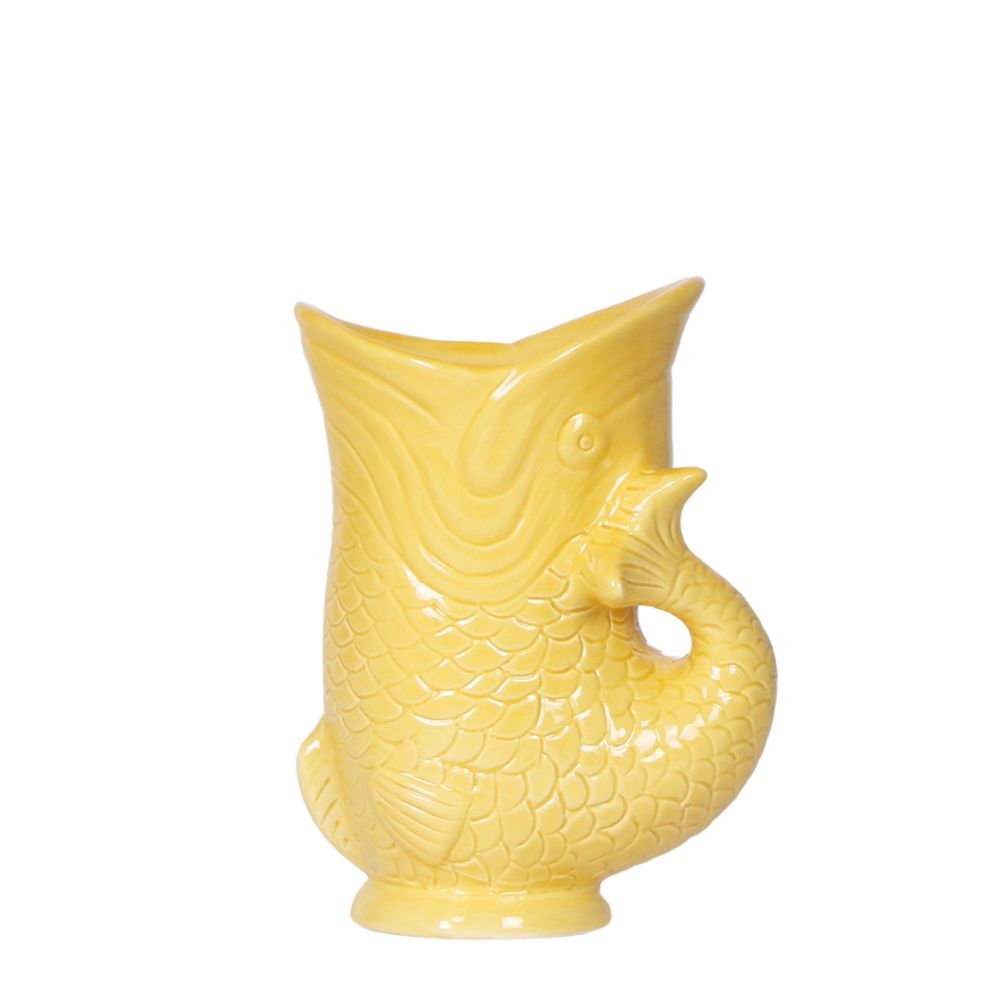 Cache-pot céramique forme poisson - touche ludique et marine - pot de 9cm - jaune