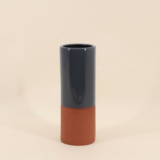 Vase tube en céramique bicolore 25cm