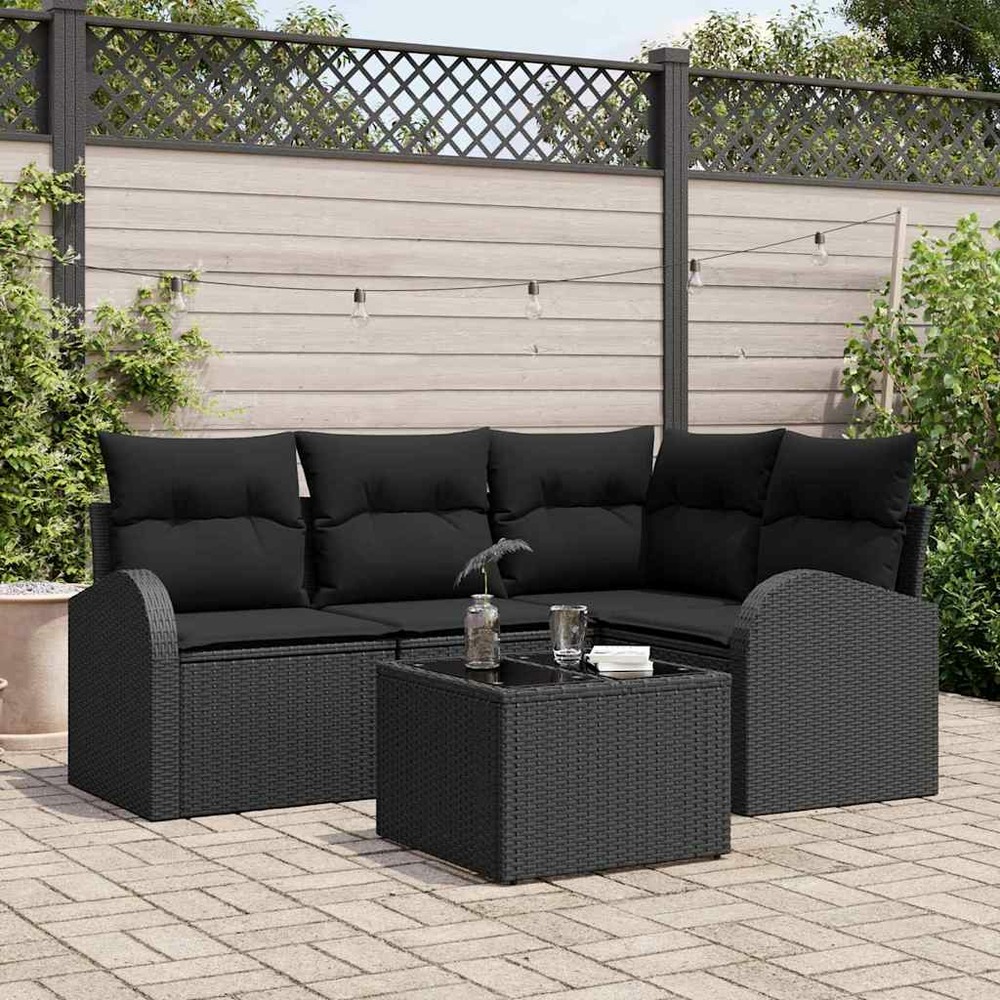 Ensemble de canapé de jardin avec coussin 5 pcs noir polyrotin