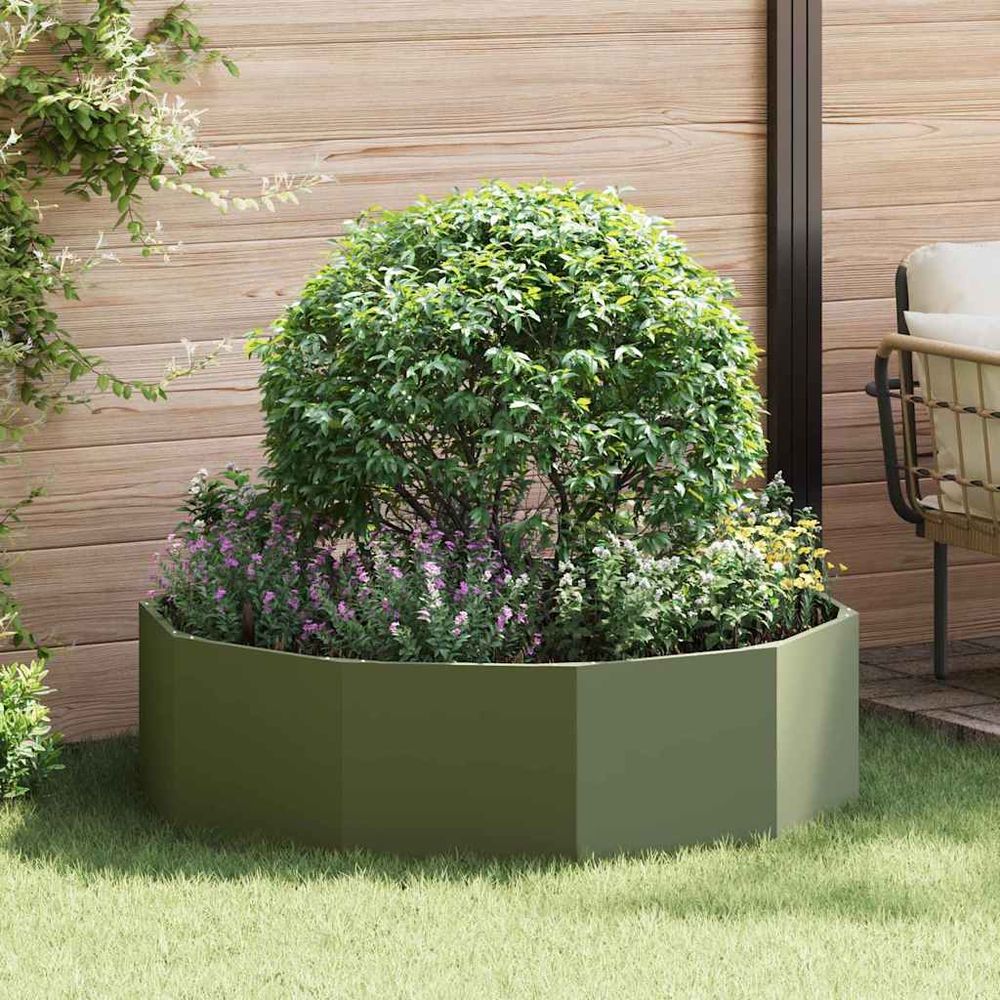Jardinière ronde acier pour jardin et terrasse grand format vert olive 120x120 cm