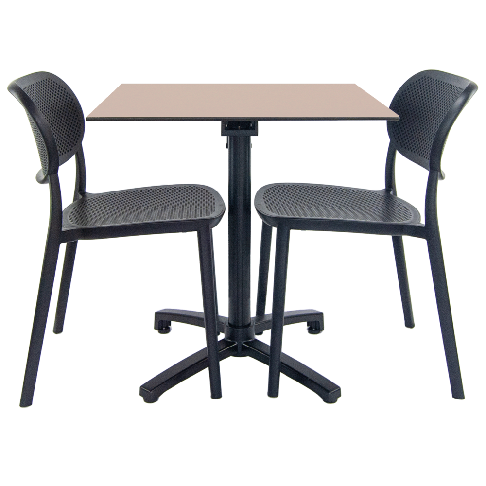 Lot de 1 table pliable beige + 2 chaises pour terrasse