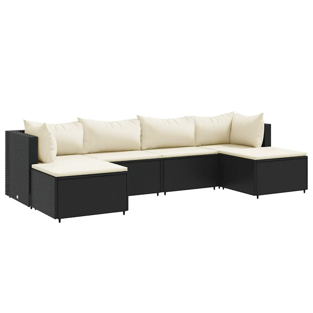 Salon de jardin 6 pcs avec coussins noir résine tressée