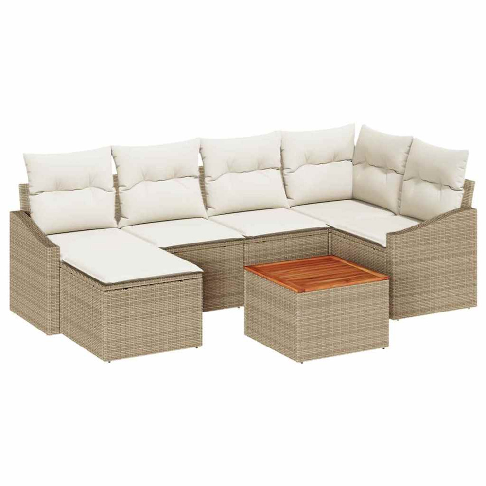 Ensemble de canapé de jardin 7 pcs beige et crème polyrotin