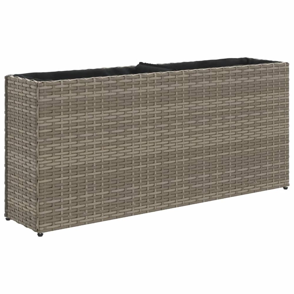 Jardinière d'extérieur avec 2 pots gris 90x20x40 cm résine tressée