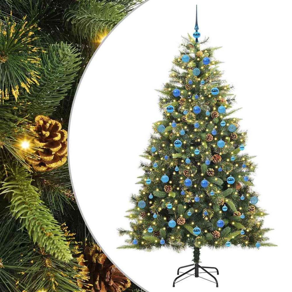 Sapin de noël artificiel avec branches pliables et cônes 210 cm