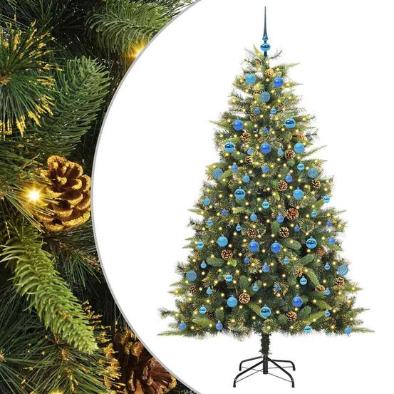 Sapin de noël artificiel avec branches pliables et cônes 210 cm
