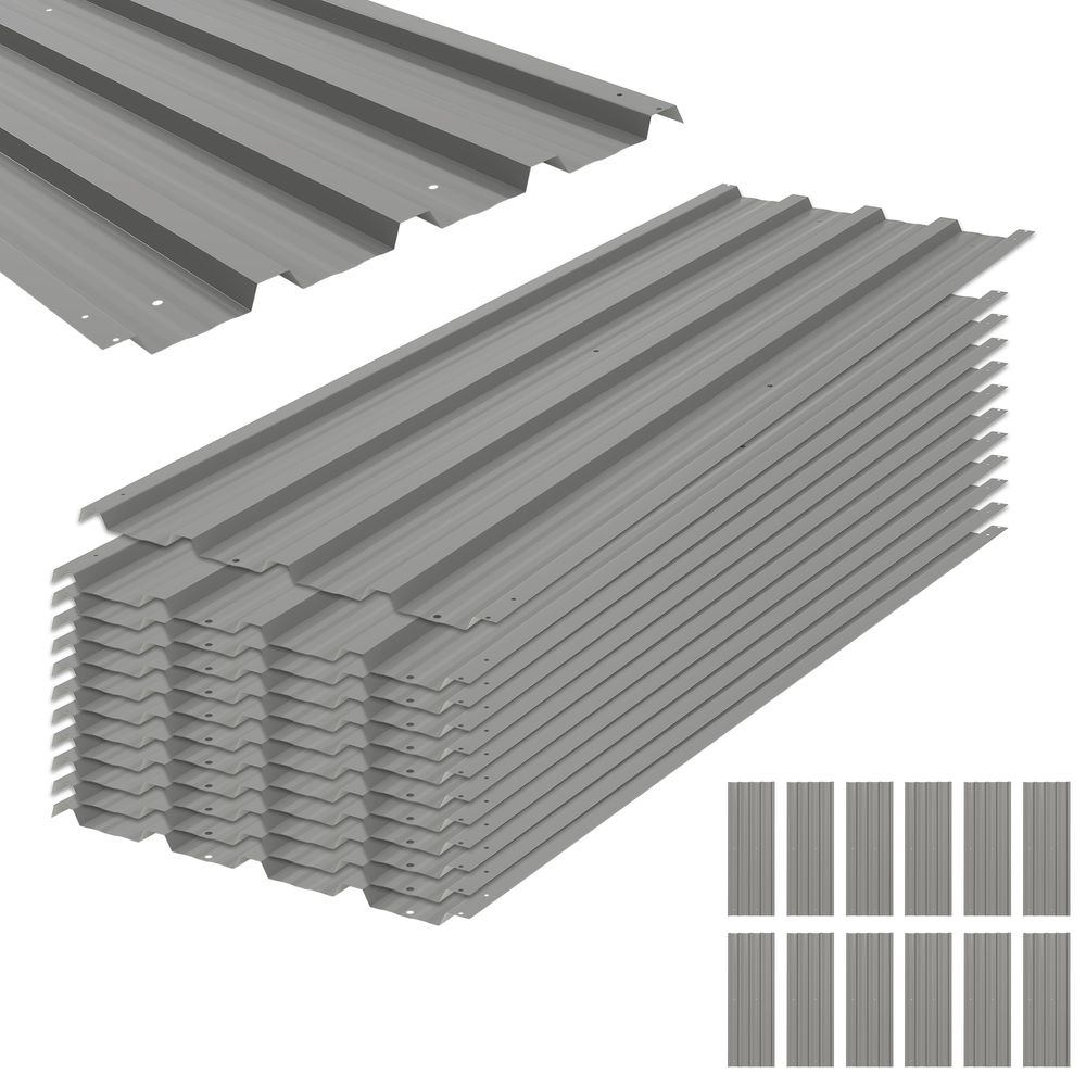 Lot 12 panneaux toiture acier galvanisé pour abris serres revêtement étanche 129x45cm gris - comfortxl outdoor living