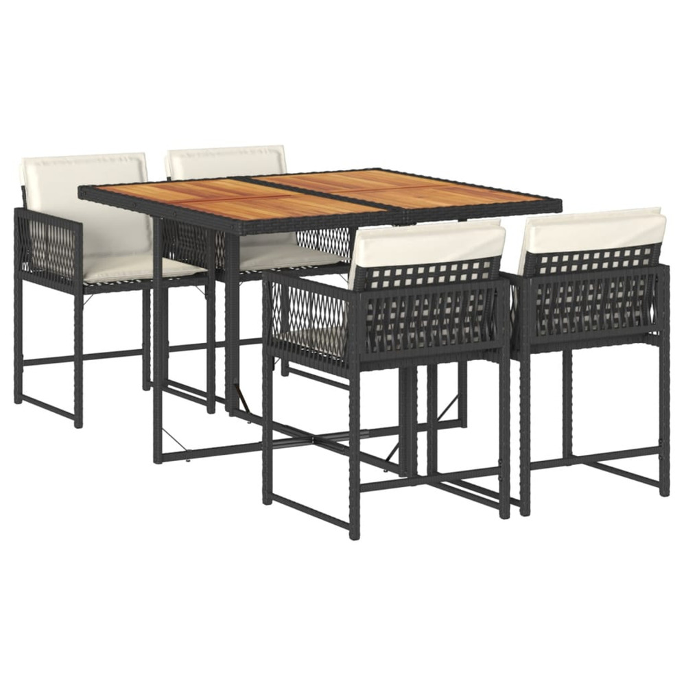 Ensemble à manger de jardin coussins 5pcs noir résine tressée