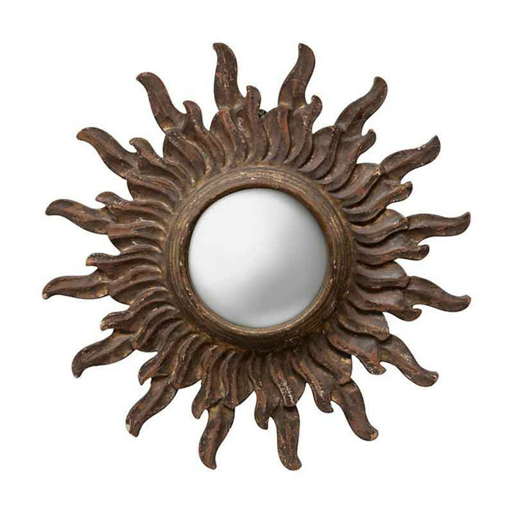 Miroir soleil convexe à patine 15x12x32cm