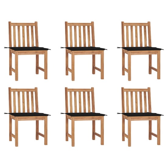 Chaises de jardin lot de 6 avec coussins bois de teck massif
