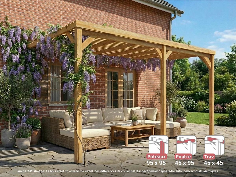 Pergola adossée en bois montpellier 500 x 300 cm