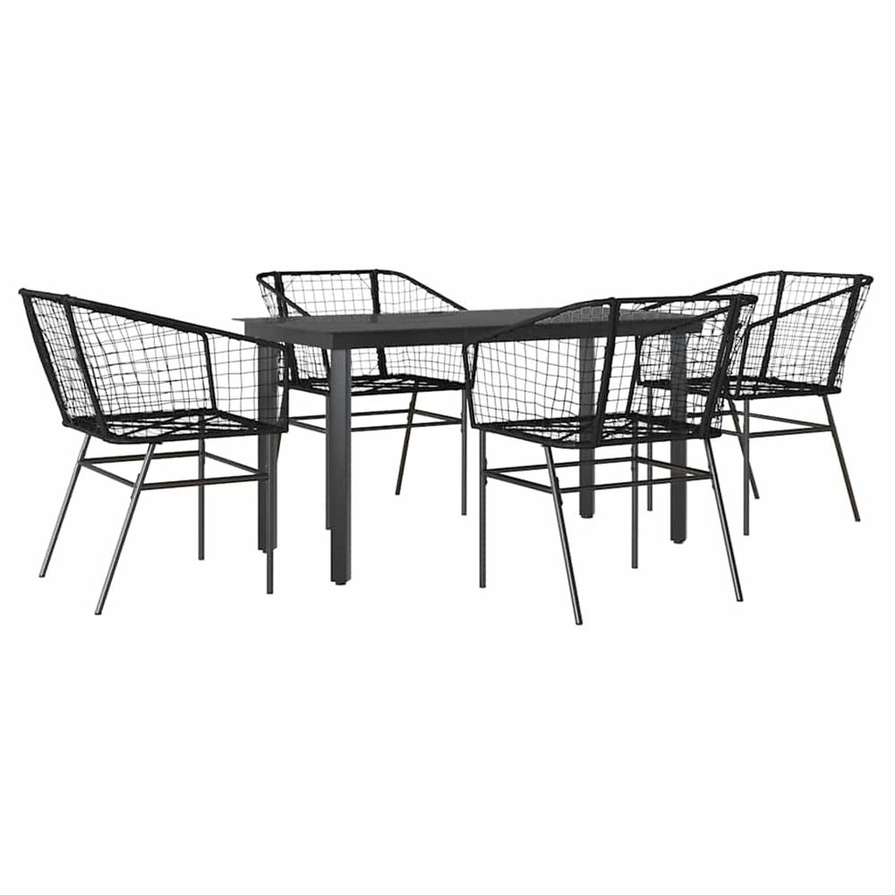 Ensemble à manger de jardin 5 pcs noir résine tressée verre