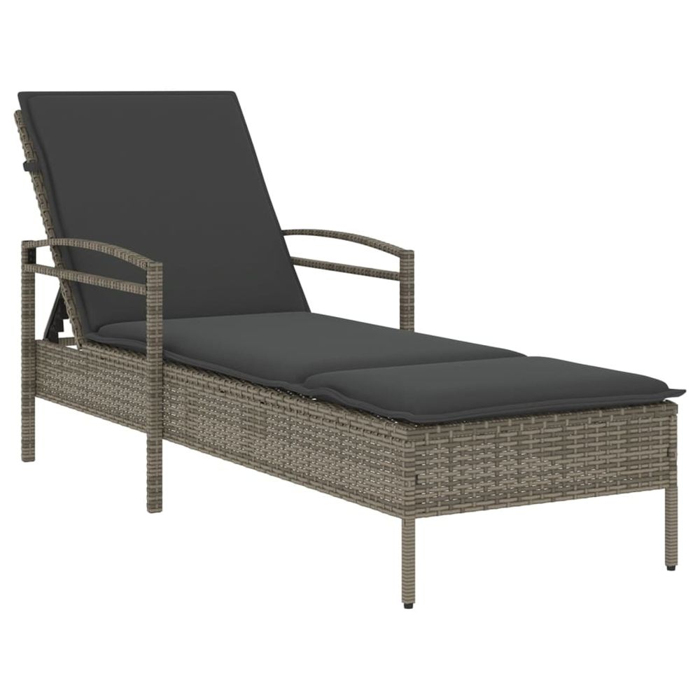 Chaise longue avec coussin gris 63x200x81 cm résine tressée bain de soleil