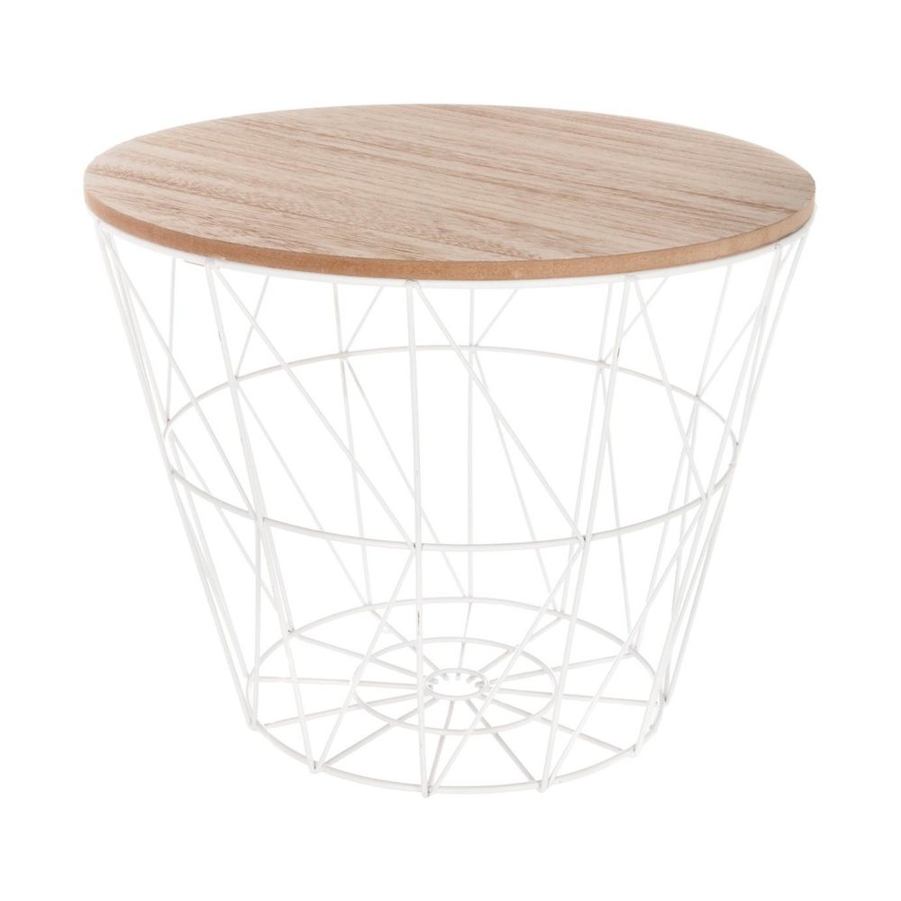 Table à café en métal blanc et plateau en bois h 30.5 cm