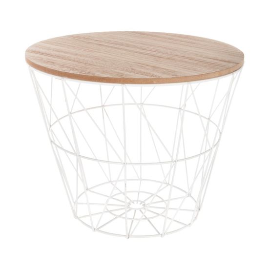 Table à café en métal blanc et plateau en bois h 30.5 cm