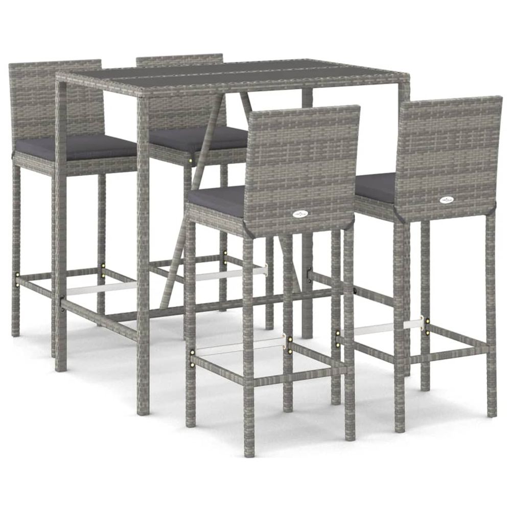 Ensemble de bar de jardin 5 pcs avec coussins gris poly rotin