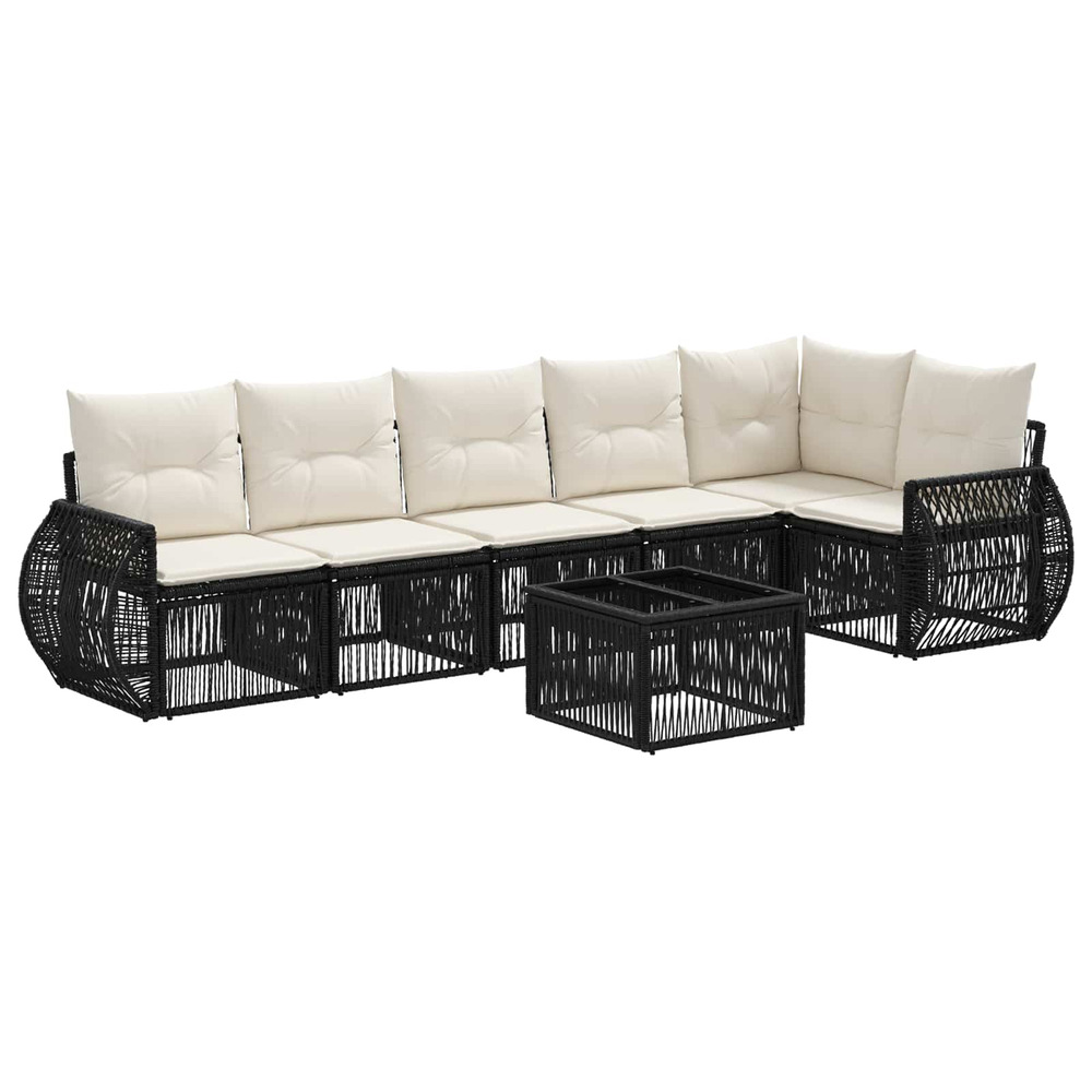 Ensemble de canapé de jardin 7 pcs noir et blanc crème