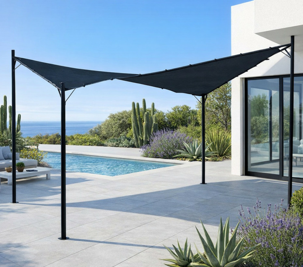 Tonnelle 3,5x3,5m - acier - gris anthracite - butterfly