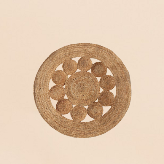 Tapis en jute rond forme fleur 100cm