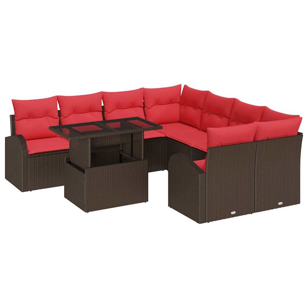 Ensemble de canapé de jardin 9 pc marron polyrotin