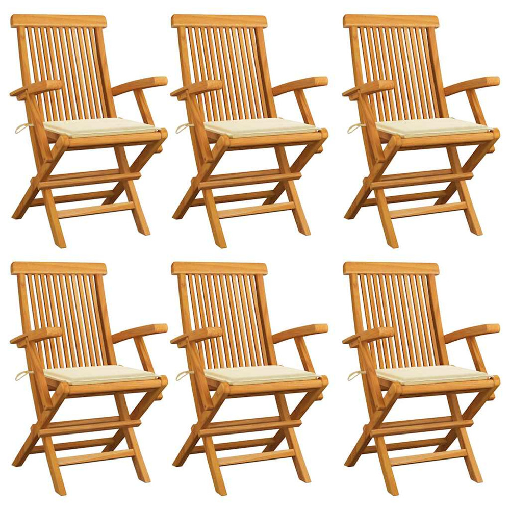 Chaises de jardin avec coussins crème lot de 6 bois teck massif