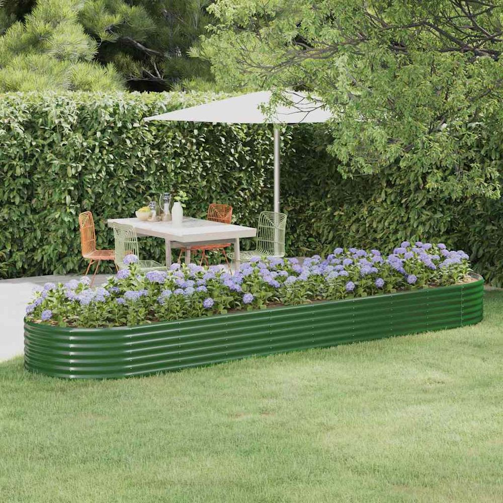 Grand carré potager surélevé acier galvanisé jardin culture ovale 396x100x36 cm vert