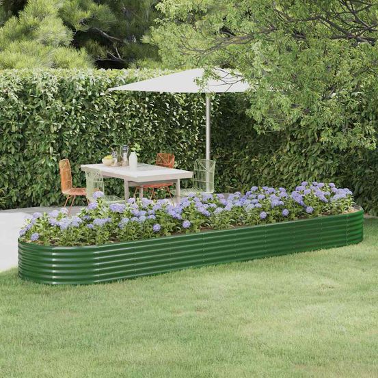 Grand carré potager surélevé acier galvanisé jardin culture ovale 396x100x36 cm vert