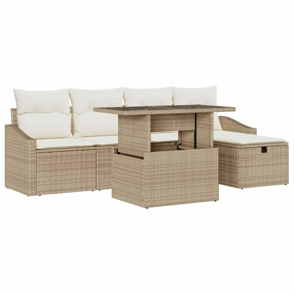 Ensemble de canapé de jardin avec coussin 6 pcs beige polyrotin