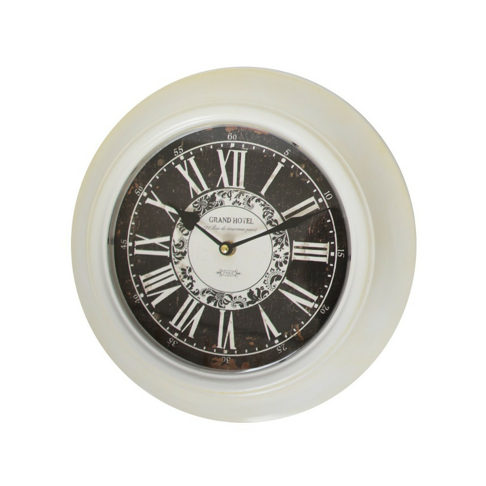 Grande horloge murale décorative vintage salon métal blanc noir 75cm