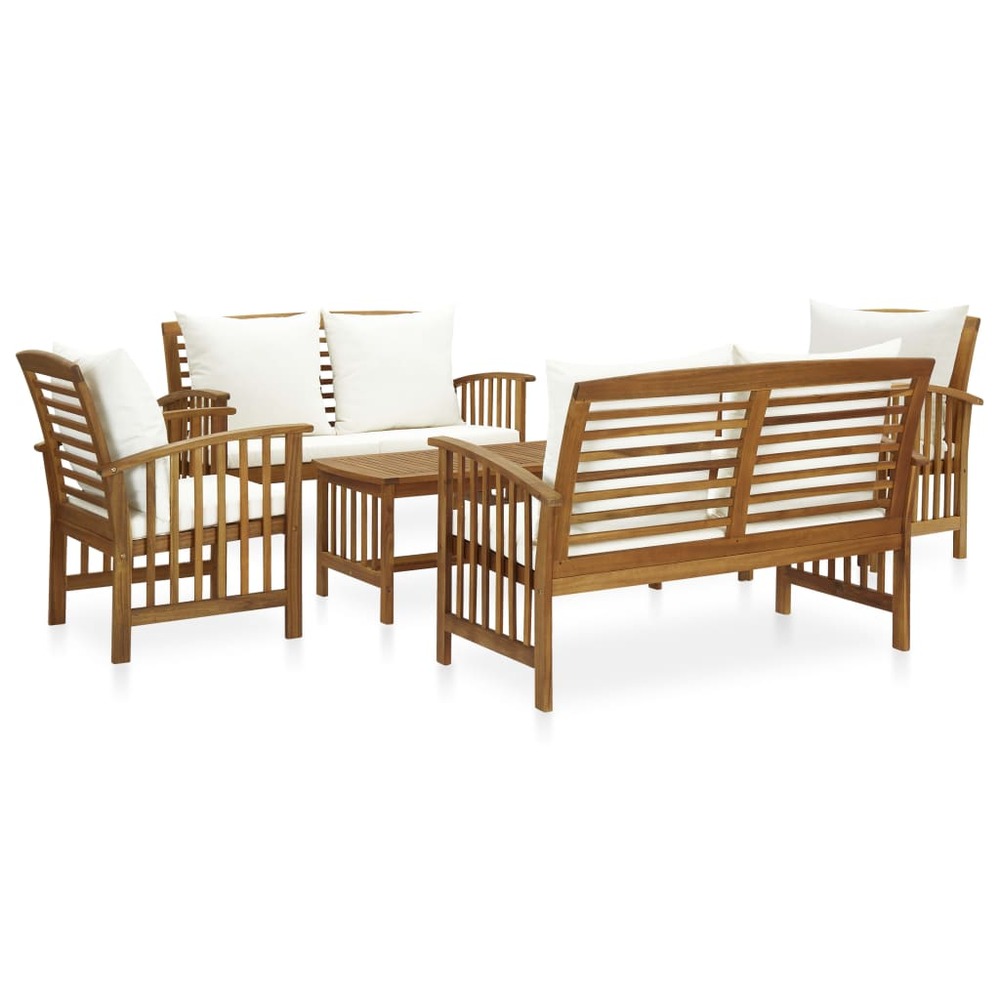 Salon de jardin 5 pcs avec coussins bois d'acacia solide