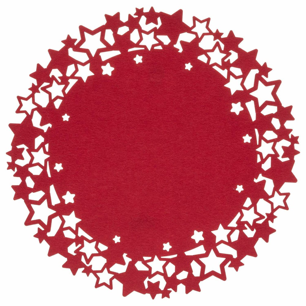 Lot de 6 sets de table de noël rond motifs étoiles en feutrine diam. 38 cm - rouge