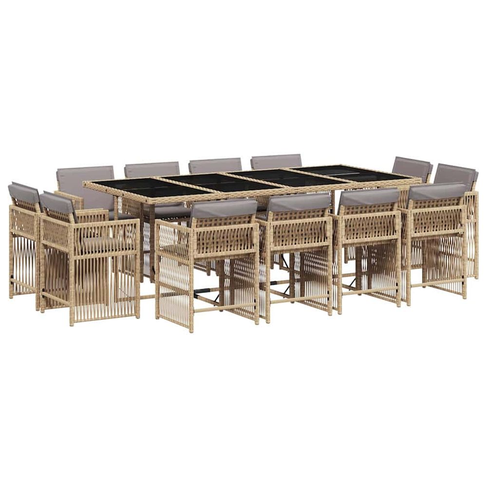 Ensemble à manger de jardin coussins 13 pcs mélange beige rotin