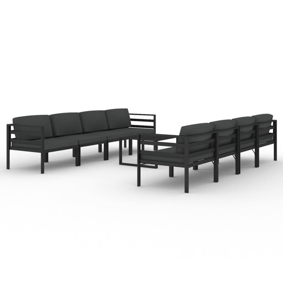 Salon de jardin 9 pcs avec coussins aluminium anthracite
