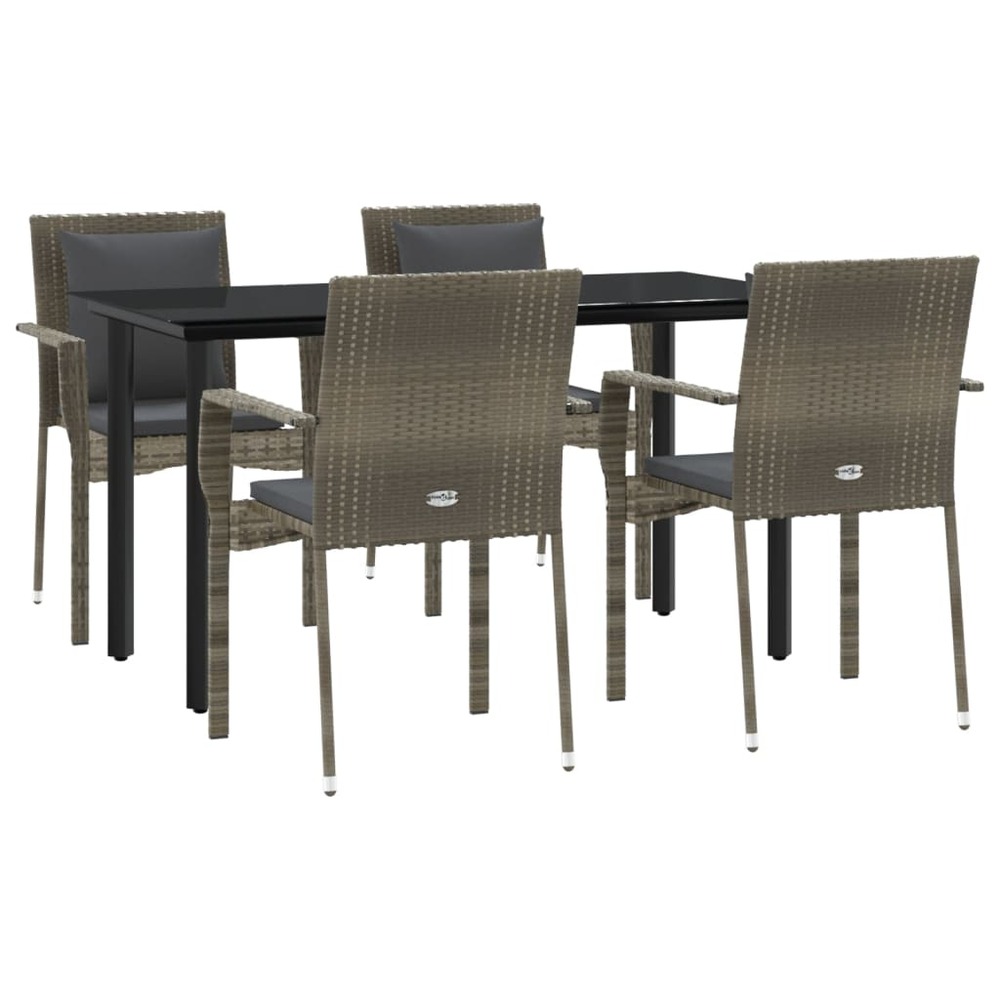Mobilier à dîner de jardin et coussins 5 pièces noir et gris