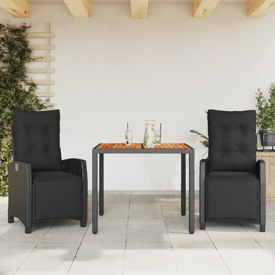 Ensemble à manger de jardin avec coussins 3 pcs noir