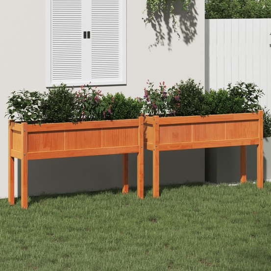 Jardinières 2 pcs avec pieds cire marron bois de pin massif