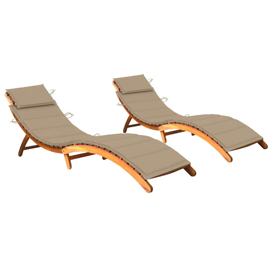Chaises longues lot de 2 avec coussins bois d'acacia solide