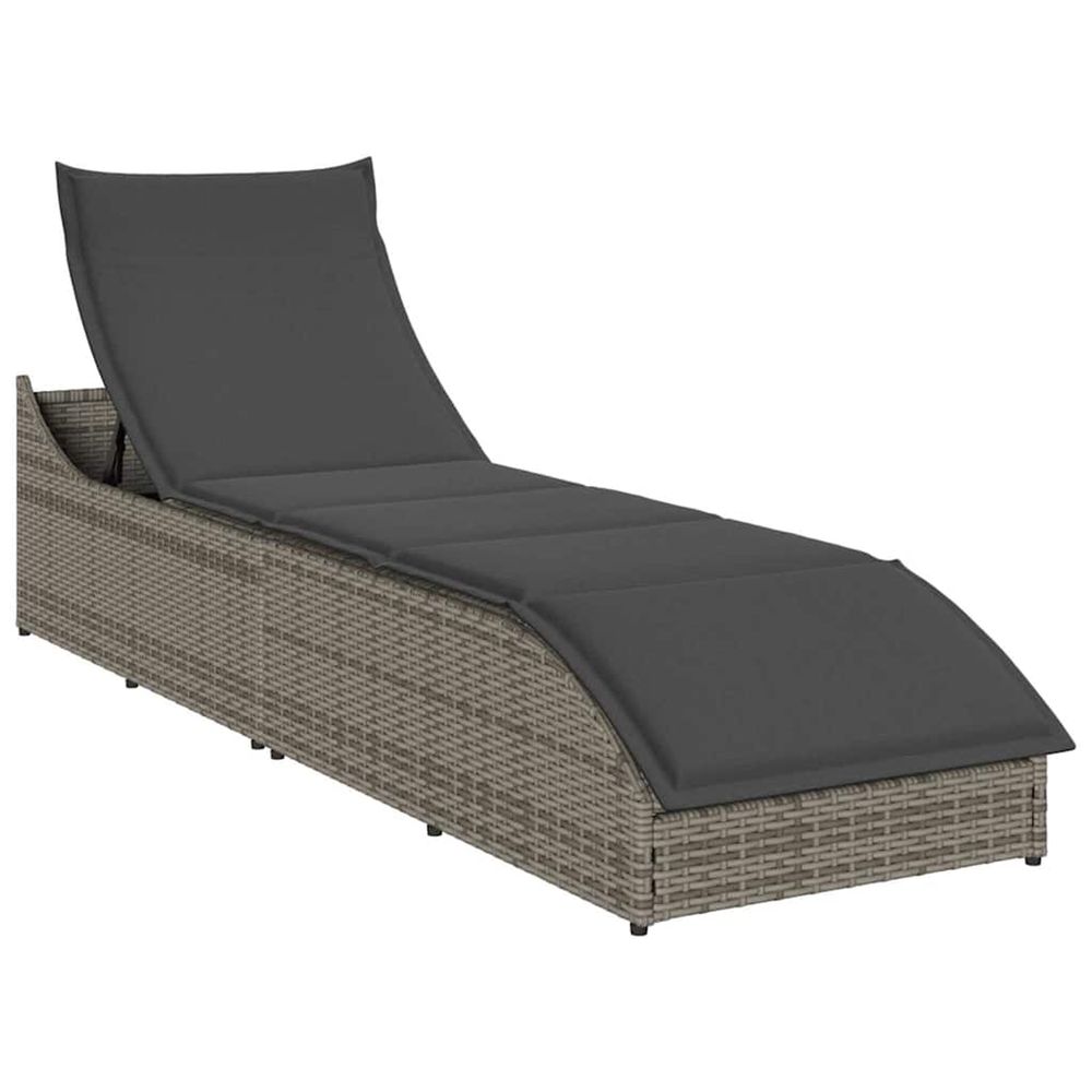 Chaise longue pliante coussin et rangement gris résine tressée bain de soleil