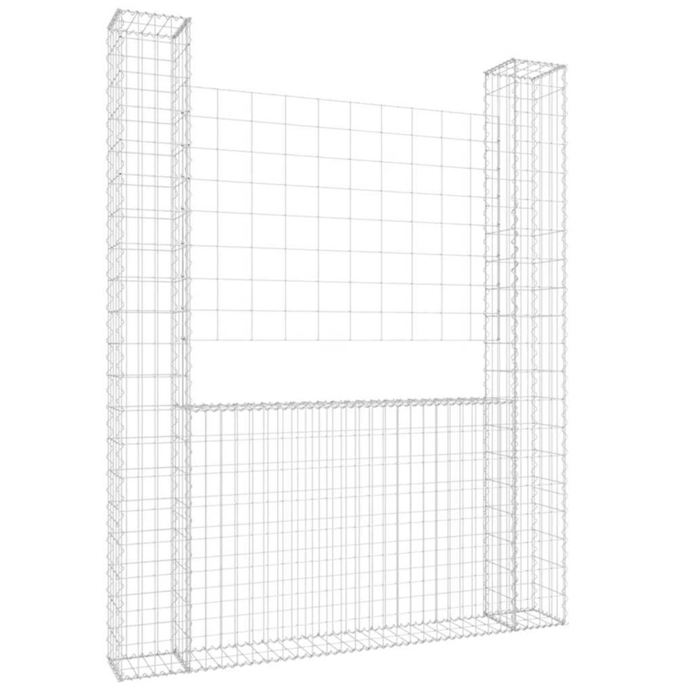 Panier de gabion en forme de u avec 2 poteaux fer 140x20x200 cm