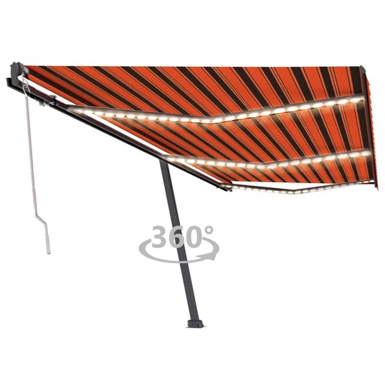 Auvent automatique capteur de vent led 600x300 cm orange marron