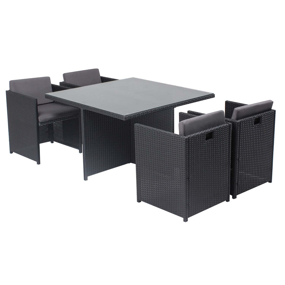 Table et chaises 4 places encastrables en résine noir-gris miami