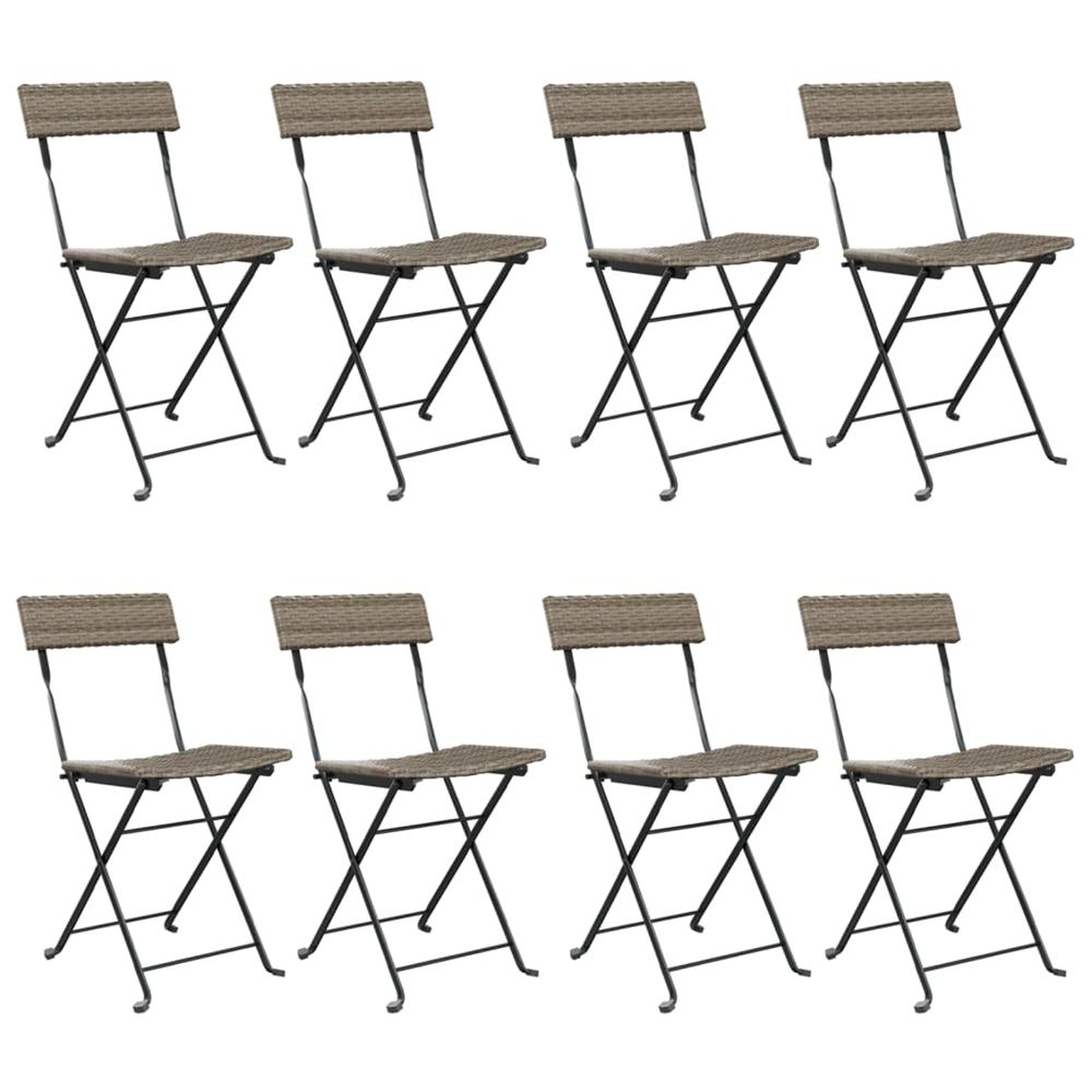 Chaises pliantes 8 pièces en polyrotin gris et acier